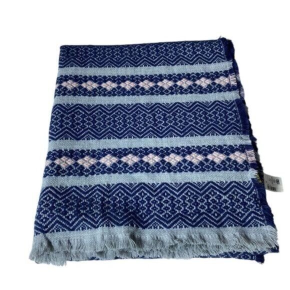 Prince & Fox Fair Isle Scarf Wrap Blue Pink New Cabincore Winter - Picture 6 of 11